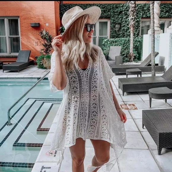 SOLD OUT Ivory Crochet Knit Tunic Swim Beach Coverup - Picture 2 of 2